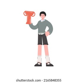 A man stands in full growth with a goblet. Isolated. Element for presentations, sites. Vector illustration