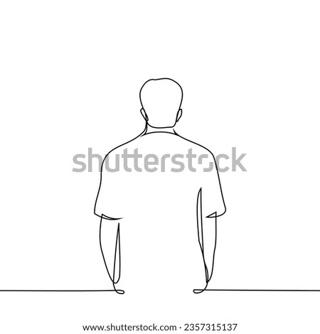 man stands with his back to the viewer with his hands in his pockets - one line art vector