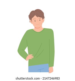 A man stands with his hand on his waist and stands in an imposing pose. flat design style vector illustration.