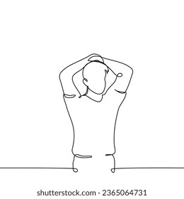 man stands with his hands on her head - one line art vector