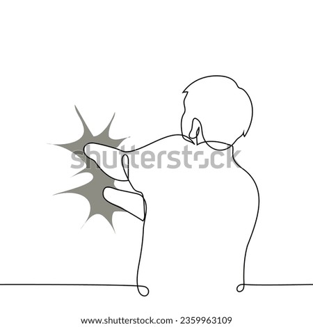 man stands with his hands stuck in a quagmire in the wall - one line art vector. concept fall into a trap, drown in a quagmire, trapped, stuck in one thing metaphor