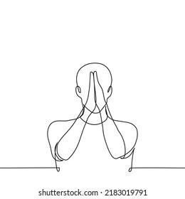 man stands with his hands together (palms together) in a gesture of supplication - one line drawing vector. concept of prayer or meditation
