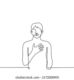 man stands and his palm pressed to his chest    one line drawing vector  concept empathy  responsiveness  feeling love  delight   human warmth