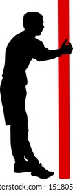 Man stands holding hands post on white background