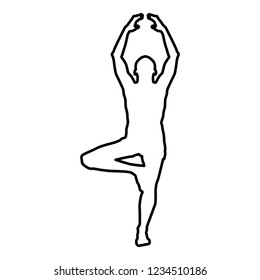 Man stands in the lotus position Doing yoga silhouette icon outline black color