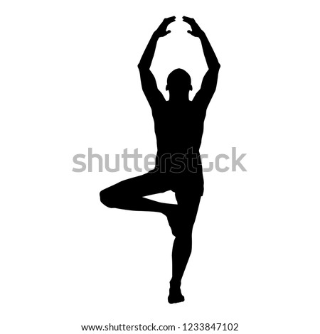 Man stands in the lotus position Doing yoga silhouette icon black color
