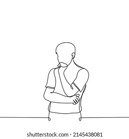 man stands meditating - one line drawing vector. the concept of reflection, reflection, intellectual tension, brainstorming, daydreaming, procrastination, laziness