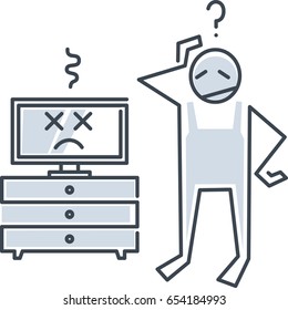 Man stands near a broken tv