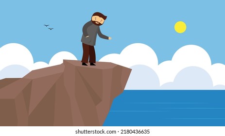 A man stands on a cliff by the sea