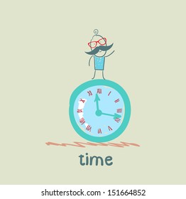 a man stands on the clock