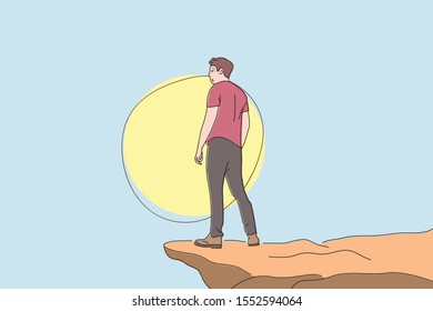 Man Stands On Hill There Sun Stock Vector (Royalty Free) 1552594064 ...