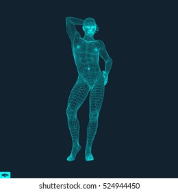 Man Stands on his Feet. Man Thinks about Something. Polygonal Design. Human Body Model. 3D Vector Illustration.