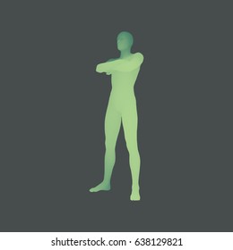 Man Stands on his Feet. Man Crossing His Arms Over His Chest. 3D Human Body Model. Design Element. Vector Illustration.