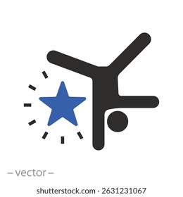 man stands on one hand, talented person icon, talent flat vector illustration