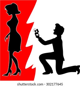 Man stands on one knee and offers the woman to marry him but his girlfriend turns him down 