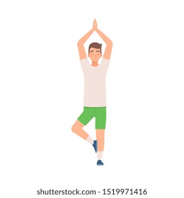 Man stands on one leg. Vector illustration.