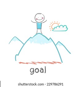 man stands on top of a mountain
