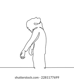 man stands in profile with his face up and his arms freely at his sides - one line drawing vector. concept freedom
