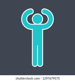 Man stands with raised his hands created in flat style. The design graphic element is saved as a vector illustration in the EPS file format.