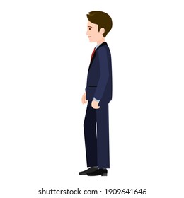 the man stands sideways.The man in the suit is sideways. Vector image of a person for animation. Editable strokes. The man in the suit is sideways on a white background. 

