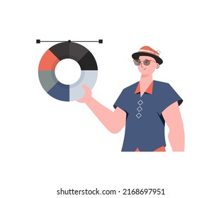 A man stands waist  deep and color wheel in his hands  Isolated  Element for presentation  Vector illustration