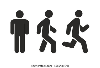 Man Stands, Walk And Run Flat Icon