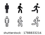 Man stands, walk and run icon set. People symbol. Person standing, walking and running illustration. Run, walk, stand
