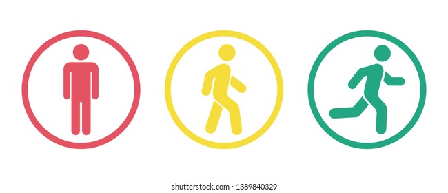 Man Stands, Walk And Run Icon Set