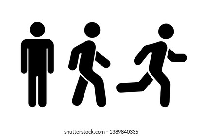 Man stands, walk and run icon set. Vector illustration