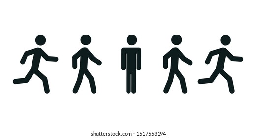 Man stands, walk, run icon set. People sign – stock vector
