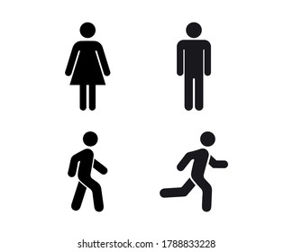 Man stands, walk and run icon set. People symbol. Person standing, walking and running illustration. Run, walk, stand