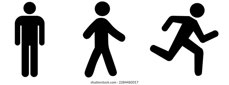 Man stands, walk and run icon set. People symbol. Person standing, walking and running illustration.
