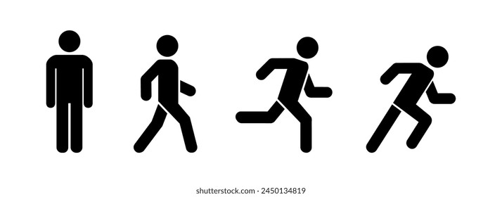 Man stands, walk and run icon set . People symbol . Vector illustration