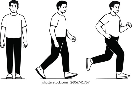 Man stands, walk and run icon set . People symbol silhouette vector design.