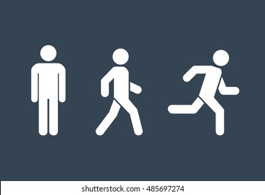 Man Stands, Walk And Run Icon Set . People Symbol. Vector Illustration