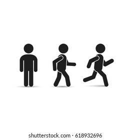 Man stands, walk and run icon set, vector isolated illustration.