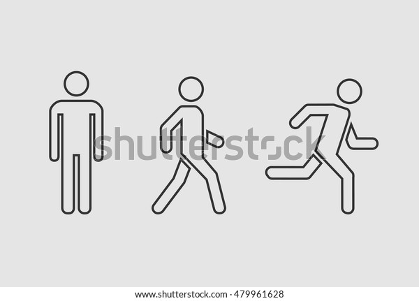 人が立ち 歩いて走るアイコンセット 人物のアウトライン記号 ベクターイラスト のベクター画像素材 ロイヤリティフリー