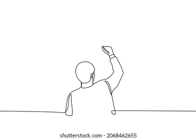 man stands and writes with a marker on the blackboard whether the wall - one line drawing vector. concept of teacher or professor at lecture 