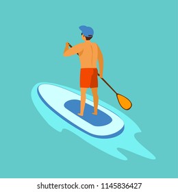 man standup paddleboarding on water 