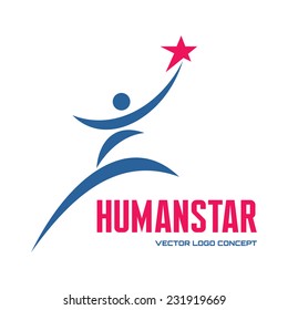 Man star - vector logo template concept illustration for business company, media portal, sport club, creative agency etc. Human character. People sign. Design element.