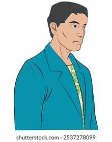 A man is staring at something. Illustration in colors and vector format.