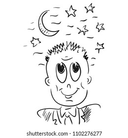 Man stars and moon. Sketch. Vector illustration