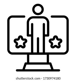 Man and stars on the screen icon. Outline man and stars on the screen vector icon for web design isolated on white background