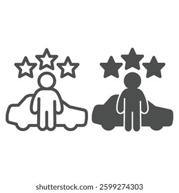 Man and stars with taxi car line and solid icon, neural dataset concept. Vector graphics. Famous service, feedback tracking sign on white background, outline style icon for mobile or web design