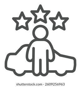 Man and stars with taxi car line icon, neural dataset concept. Vector graphics. Famous service, feedback tracking sign on white background, outline style icon for mobile or web design