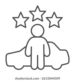 Man and stars with taxi car thin line icon, neural dataset concept. Vector graphics. Famous service, feedback tracking sign on white background, outline style icon for mobile or web design