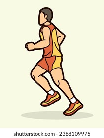 A Man Start Running Action Marathon Runner Cartoon Sport Graphic Vector