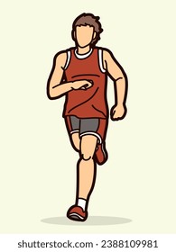 A Man Start Running Action Marathon Runner Cartoon Sport Graphic Vector