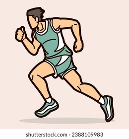 A Man Start Running Action Marathon Runner Cartoon Sport Graphic Vector