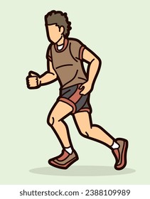 A Man Start Running Action Marathon Runner Cartoon Sport Graphic Vector